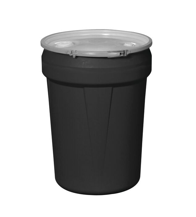 30 Gallon, Metal Lever-Lock, Lab Pack Open Head Plastic Barrel Drum with 1x2" and 1x3/4" Bung Holes, Black - 1601MBLKBG