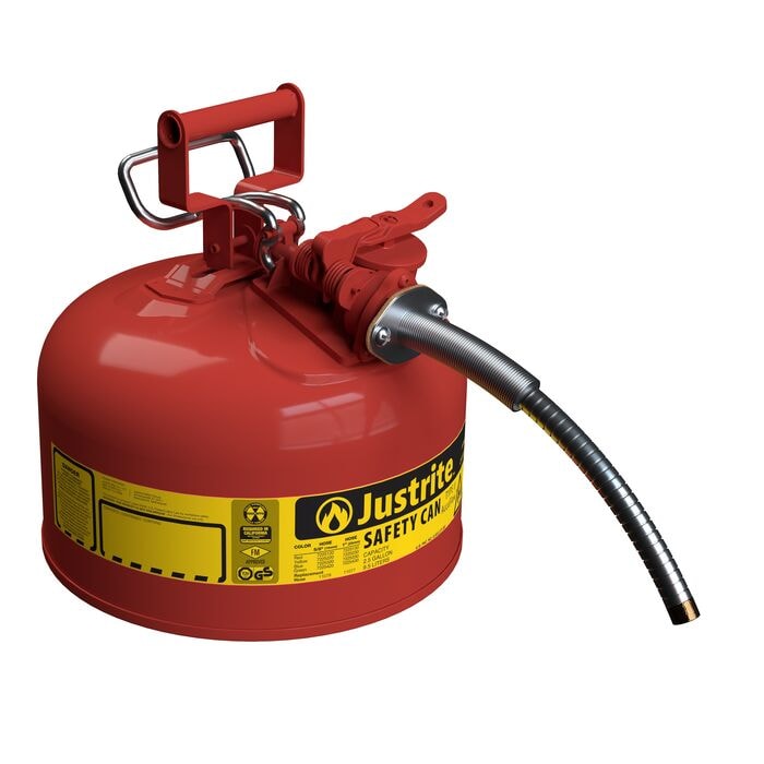 2.5 Gallon, 5/8" Metal Hose, Steel Safety Can for Flammables, Type II, AccuFlow™, Red - 7225120