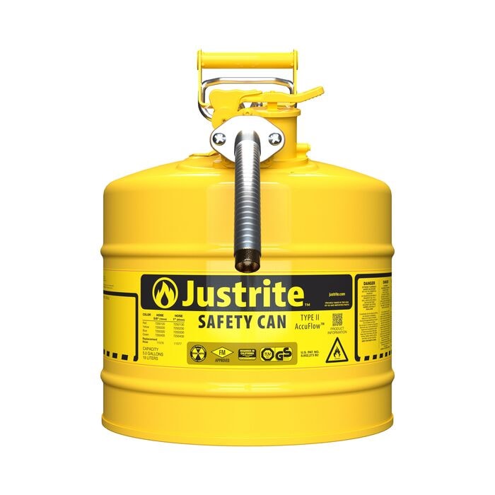 5 Gallon, 1" Metal Hose, Steel Safety Can for Diesel, Type II, AccuFlow™, Yellow - 7250230