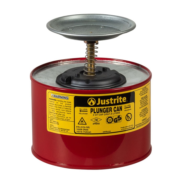 2 Quart Steel Plunger Dispensing Can, Perforated Pan Screen Serves as Flame Arrester, Red - 10208
