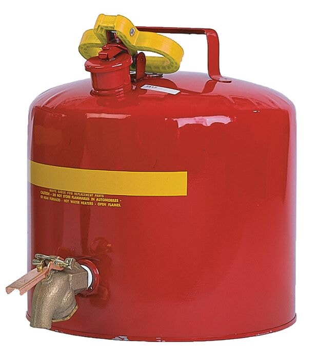 5 Gal Red Steel Safety Can | Brass Faucet, Flame Arrester | Type I