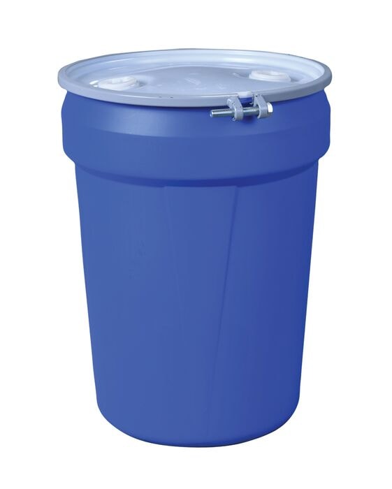 30 Gallon, Metal Bolt Rings, Lab Pack Open Head Plastic Barrel Drum with 2x2" Bung Holes, Blue - 1601MBBRBG2