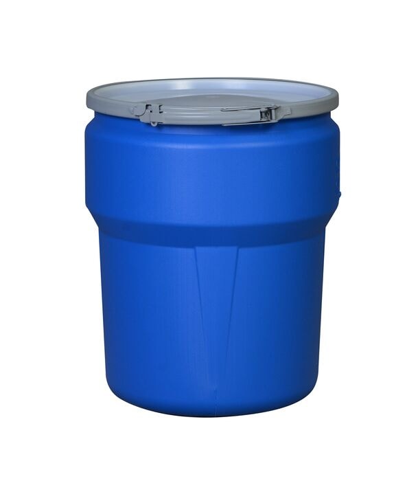 14 Gallon, Metal Lever-Lock, Lab Pack Open Head Plastic Barrel Drum Metal with 1x2" and 1x3/4" Bung Holes, Blue - 1610MBBG1