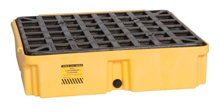 1 Drum, 15 Gallon Sump Capacity, Modular Spill Containment Platform with Drain, Yellow - 1633D