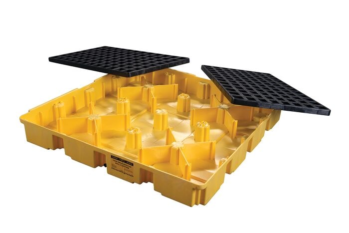 Yellow 4 Drum Modular Spill Containment Platform With Drain