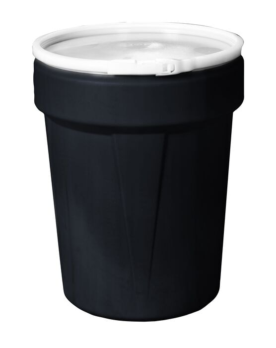 40 Gallon, Plastic Lever-Lock, Lab Pack Plastic Barrel Drum, Black - 1651BLK