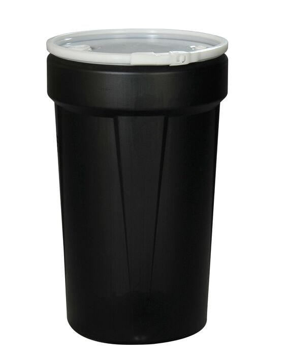 55 Gallon, Plastic Lever-Lock, Lab Pack Open Head Plastic Barrel Drum with 1x2" 1x3/4" Bung Holes, Black - 1655BLKBG