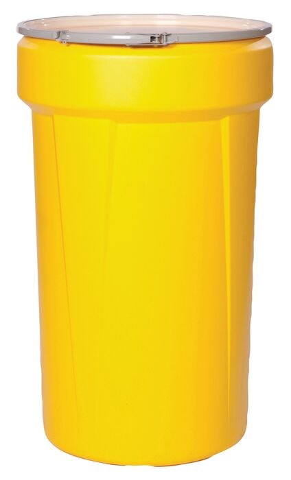 55 Gallon, Metal Lever-Lock, Open Head Lab Pack Plastic Barrel Drum, Yellow - 1655M