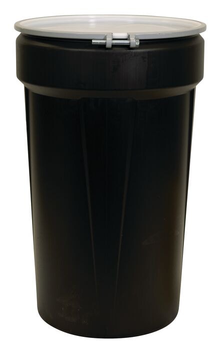 55 Gallon, Metal Bolt Ring, Lab Pack Open Head Plastic Barrel Drum, Black - 1655MBLKBR