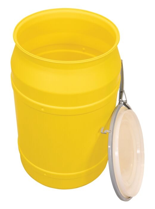 Yellow 55 Gal Plastic Drum Metal Lever-Lock | Salvage | 1656M | Eagle