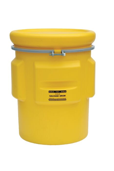 65 Gallon, Metal Bolt Ring, Salvage Plastic Drum Barrel, Yellow - 1665