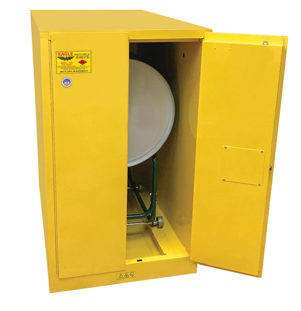 55 Gallon, 1 Drum, Horizontal, 2 Door, Manual Close, Safety