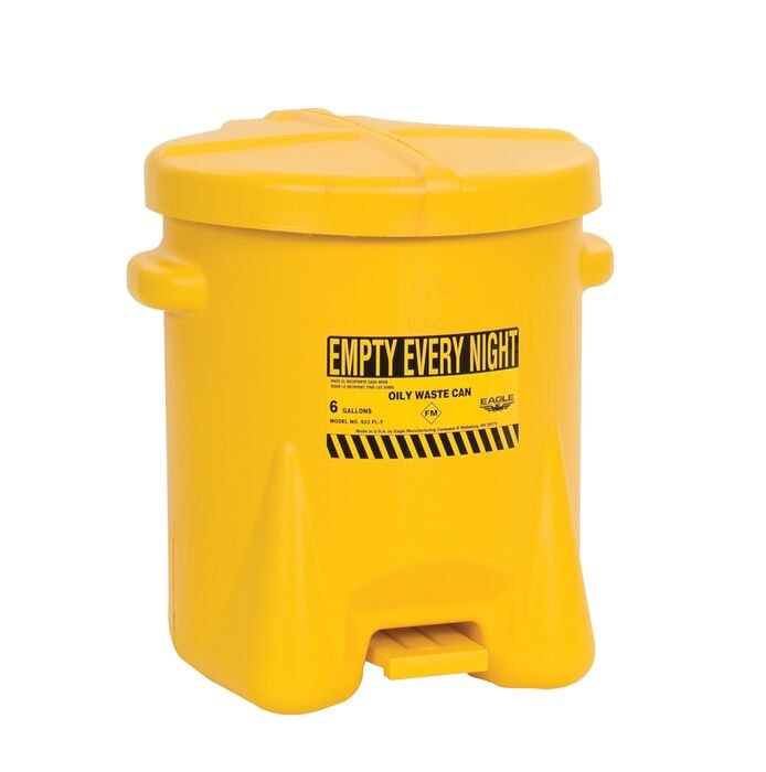 6 Gallon Yellow Plastic Oily Waste Can | Self Close | 933FLY | Eagle