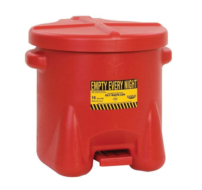 10 Gallon Red Plastic Oily Waste Can | Self Close | 935FL