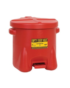 10 Gallon Plastic Oily Waste Can, Hands-Free, Self Close, Red - 935FL 10 Gallon Plastic Oily Waste Can, Hands-Free, Self Close, Red - 935FL