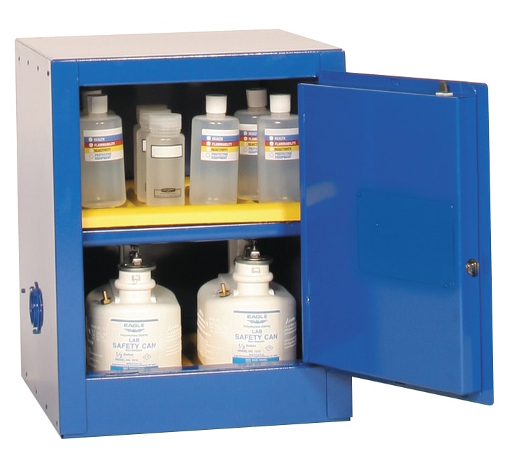 4 Gal Blue Bench Top Metal Corrosive Safety Cabinet | Manual Close
