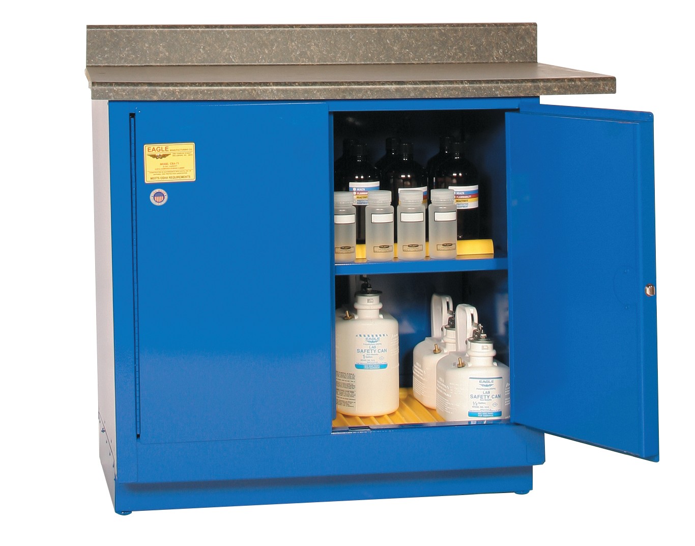 Blue 22 Gal Under Counter Metal Safety Cabinet Manual Close