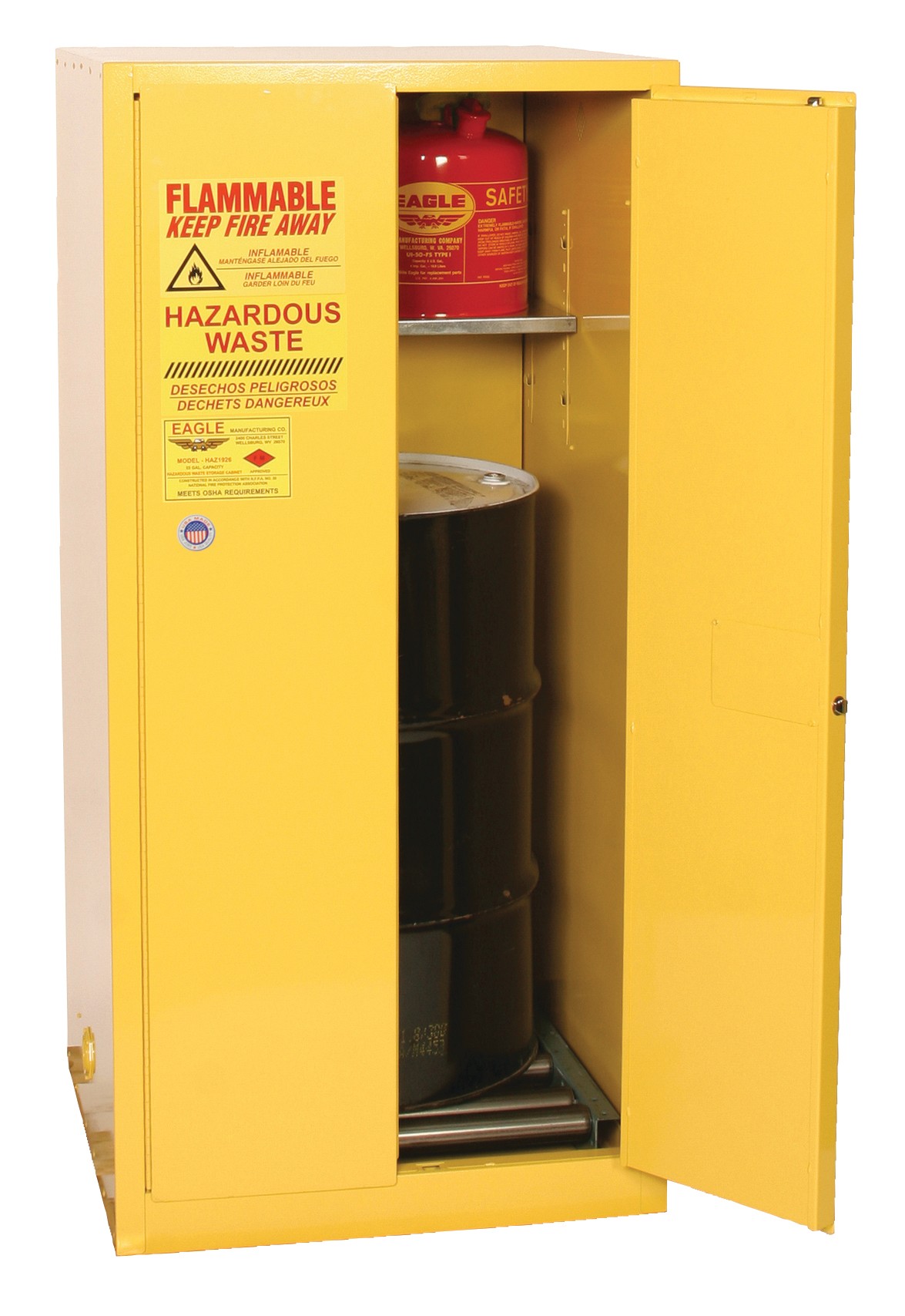 55 Gal Yellow 1 Drum Vert Safety Cabinet | Manual Close | HAZ1926X