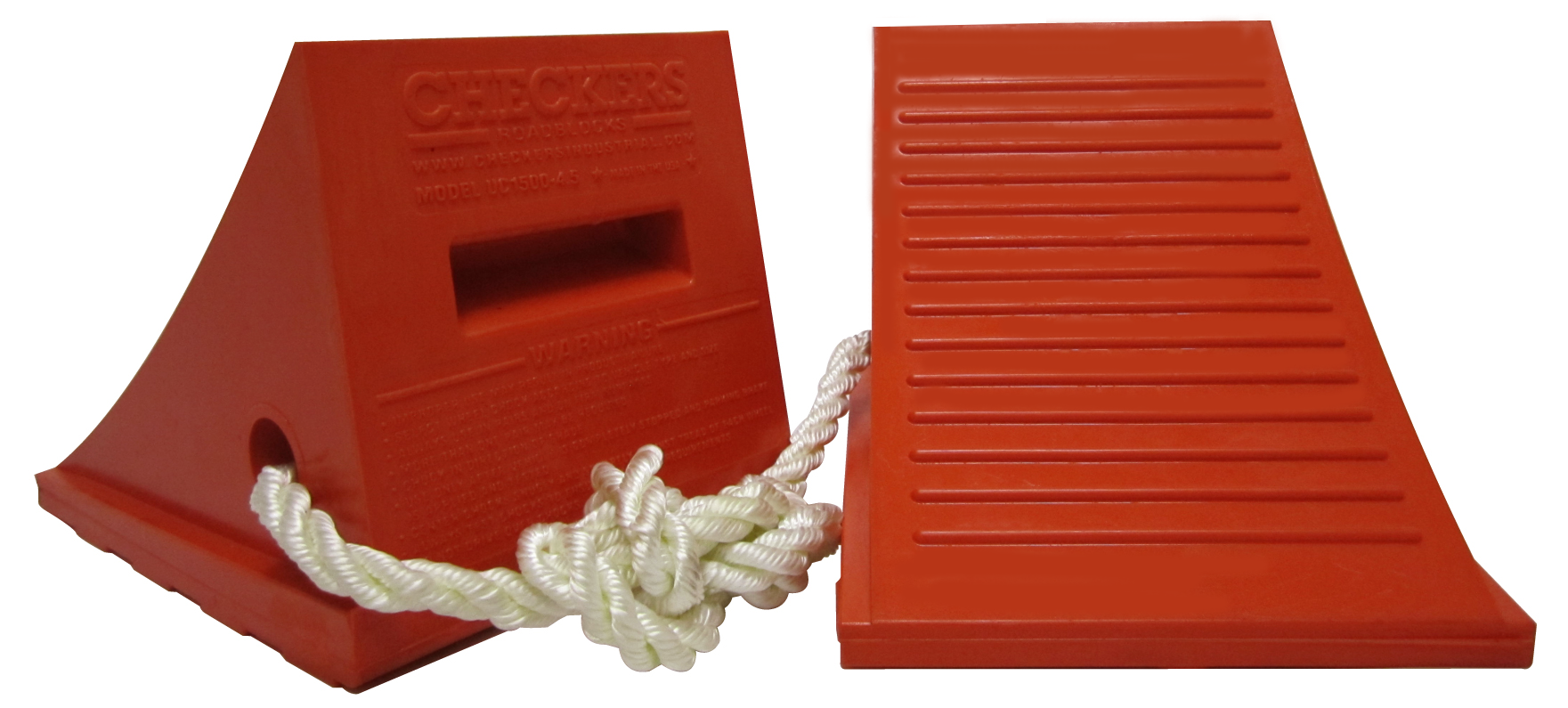 General-Purpose Utility Wheel Chocks, Roped Pair, 50,000 lbs Load Capacity, 32-46 in. Tires - UC1500-4.5-P