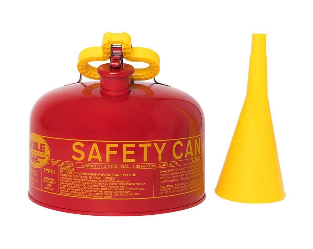 2.5 Gal Red Steel Safety Can for Flammables | Funnel | Type I