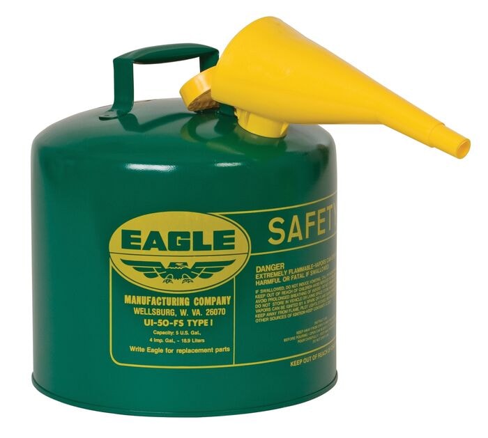 5 Gallon Safety Can for Combustibles, Type I, Flame Arrester, Funnel, Green - UI50FSG