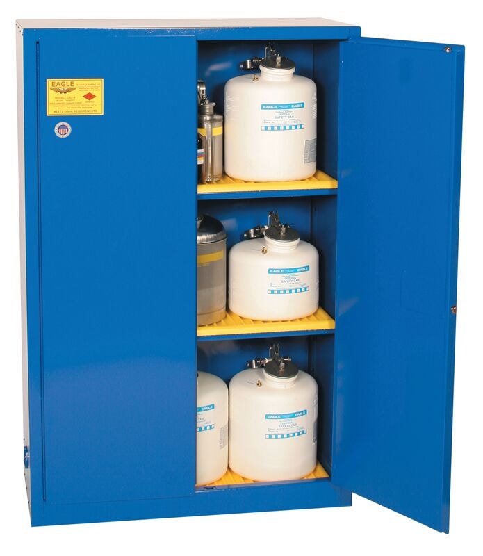 60 Gallon, 2 Door, 2 Shelves, Self Close, Metal Corrosive Safety