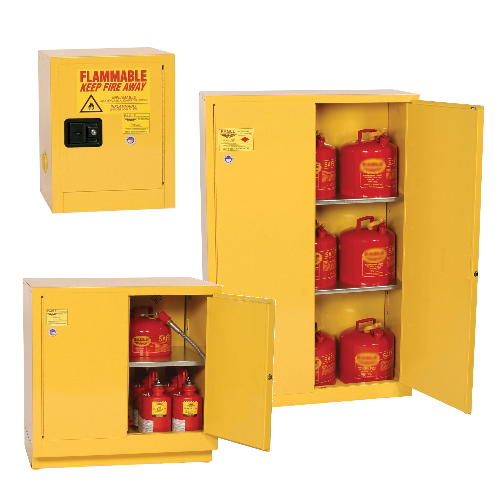 Flammable cabinets are available in many sizes Three sizes of yellow flammable safety cabinets